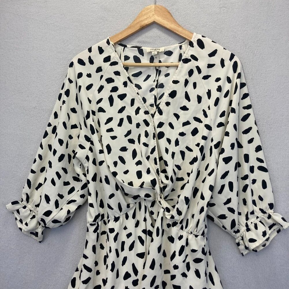 Umgee Dalmatian Tiered Ruffle Dress Size Large White Polka Dot 3/4 Sleeve Spring - Picture 5 of 13